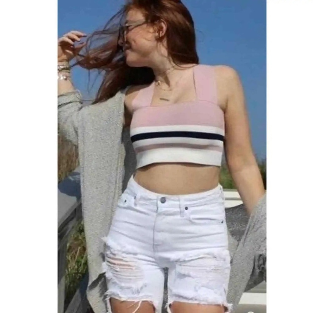 LF Seek The Label Striped Square Neck Bandage Crop Top Size S - Picture 2 of 9